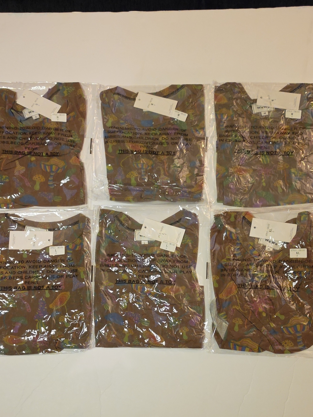 WoWo Brown Sheer Mesh Crop Top With Mushroom Pattern-Bundle Of Six